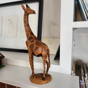 Hand Carved Wooden Giraffe Figurine Art Sculpture. Made in Kenya Africa.